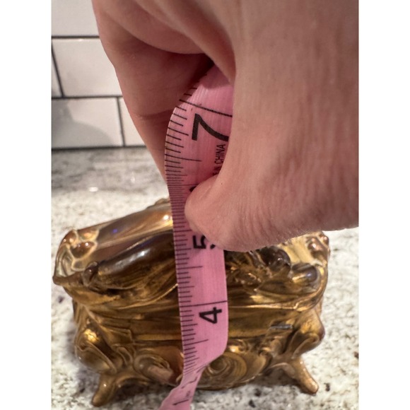 Vintage Ornate Gold Tone Filigree Trinket Jewelry Box with Figural Lid - Picture 14 of 14